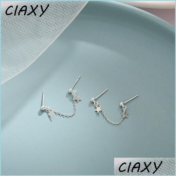 Stud Stud Ciaxy 925 Sterling Sier Star Boucles D'oreilles Pour Les Femmes Romantique Gland Oreille Chaîne Double Percé Boucle D'oreille Bijoux Cadeaux Drop Deliver Dhjo4