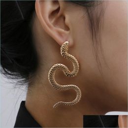 Stud Stud Creative Cool Fashion Metal Snake Earrings sieraden Geometrisch vrouwelijk overdreven reli￫f voor vrouwen 2021 Drop Delivery Dh48W
