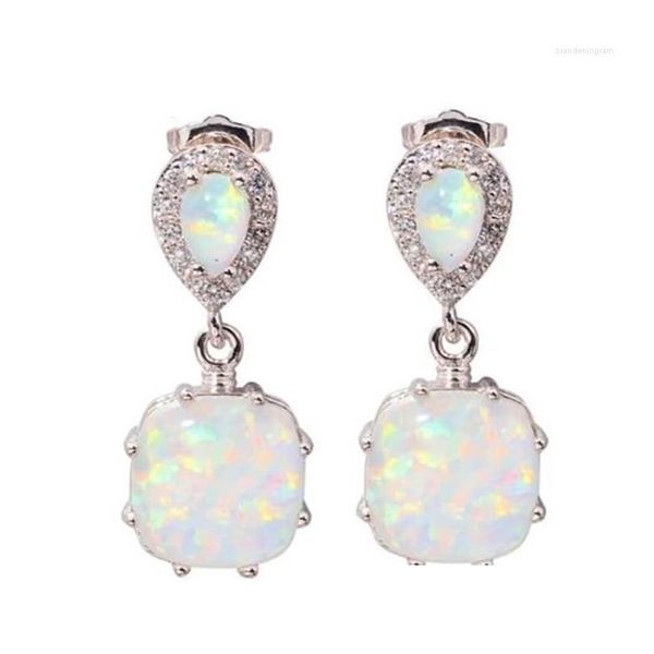 Boucles d'oreilles classiques carrées blanches opales de feu zircone cubique 925 aiguille d'argent en gros mode pour femmes bijoux de pierre de naissance Earrin Dhkdy