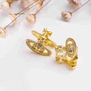 Pendientes de sementales Western Empress 2024 Dowager Silver Saturno Gotas de agua de diamantes Long Diamond Crystal Ear, Clip Joyería de desgaste de moda Joyería para mujeres