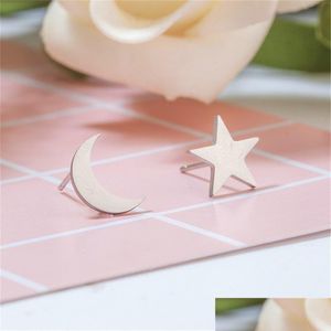 Stud Stud Fashion Lovely Star en Moon Roestvrij staal Gold Sier Classic Earrings Ladies Koreaanse sieraden Drop Delivery 2022 Earring DHKG4