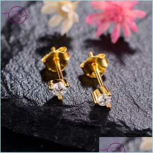 Stud Stud Gold Small trois dents de boucle d'oreille 925 Sterling Sier incrusté Shining Zircon For Women Mouday Party Gift Jewelry Drop Livrot DHPHC