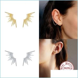 Stud Stud GS oorbellen voor vrouwen Real 925 Sterling Sier Persoonlijkheid Lijn Sun Rays Zirkon Koreaanse sieraden Aretes de Mujer Drop levering Dhxwe