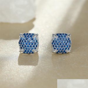 Stud Stud Hip Hop Fl Stone oorbellen Blue Crystal Zirkon Small Fashion Sier Color Wedding For Women Punk Jewelry Drop levering 2022 Dhurt