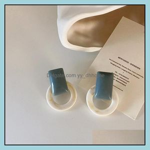 Stud Stud Korean Fashion Geometric Round Elegant Vintage Blue Color Acryl Hars Earring For Women Statement Simple Sieraden 2021 Dr Dhnbp