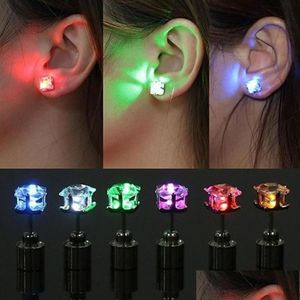 Stud Stud Led Light Cadeau De Noël Halloween Party Square Night Bling Studs Boucles D'oreilles Bijoux De Mode Pour Hommes Femmes229D Drop Livraison J Dhmei