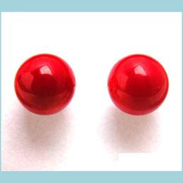 Stud Stud Qingmos mode 8mm ronde natuurlijke rode koraal oorbel voor vrouwen met persoonlijkheidsontwerp sieraden antieke sier vergulde druppel del dhvsh