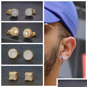 Stud Stud Rétro Boucles D'oreilles Pour Hommes De Luxe Or Couleur Punk Bijoux Glacé Zircon Hip Hop Anneau D'oreille Femmes Accessoires En Gros Ohe003 Dh0Do