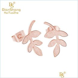 Stud Stud Sje430 Petite branche de feuille Boucles d'oreilles en acier inoxydable Boucle d'oreille Bijoux Or Sier Couleur Pendientes Mujer Usine Prix Drop Dhdrj