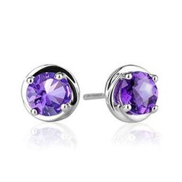 Stud Stud Solide S925 Sterling Sier Améthyste Boucles d'oreilles Bijoux chanceux pour femmes 2021 Hypoallergénique Fourclaw Round Drop Livraison Dhoag