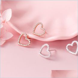 Stud Stud Sterling Sier Rose Gold Color Forever Love Hollow Heart Earbrings For Women Luxury Fine Brand Female Jewelry 2021 Drop Deliv Dhoia