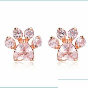 Stud Stud Trendy Cute Cat Paw -oorbellen voor vrouwen Fashiong Rose Gold Pink Pink Print Beer en Dog Drop Delivery 2021 MJfashio OTHPV