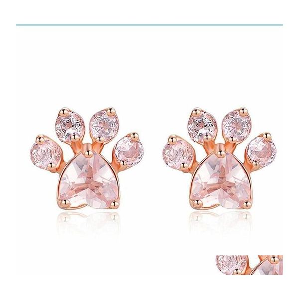 Stud Stud Trendy Cute Cat Paw Boucles d'oreilles pour les femmes Fashiong Boucle d'oreille en or rose Griffe rose Imprimer Ours et chien Drop Delivery 2021 Mjfashio Otbw4