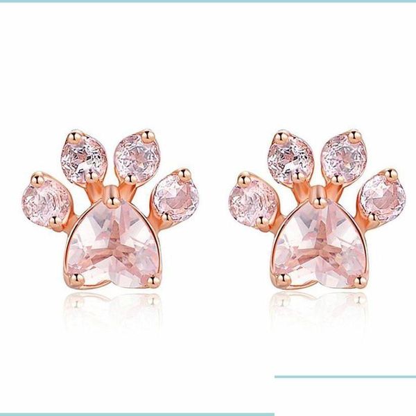 Stud Stud Trendy Mignon Cat Paw Boucles d'oreilles pour les femmes Fashiong Gold Rose Oreille d'oreille Pink Priw Print Bear and Dog Drop Livrot 2021 Mjfashio Othpv