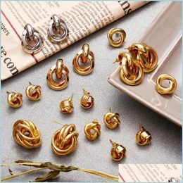 Stud Stud Vintage Metal Twisted Boucles d'oreilles pour femmes Charme Couleur Or Punk Maxi Déclaration Spirale Bijoux Cadeaux Drop Livraison Dh81G