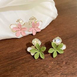 Stud Style mignon fleur Zircon boucles d'oreilles pour les femmes doux Rose blanc coquille perle boucle d'oreille fille fête déclaration bijoux