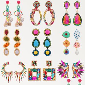 Stud Summer Beach Beads Crystal Geométrico Cuelga Pendientes para Mujeres Boho Lujo Mticolored Accesorios de Oreja Declaración Retro Joyería Dro Dhqec