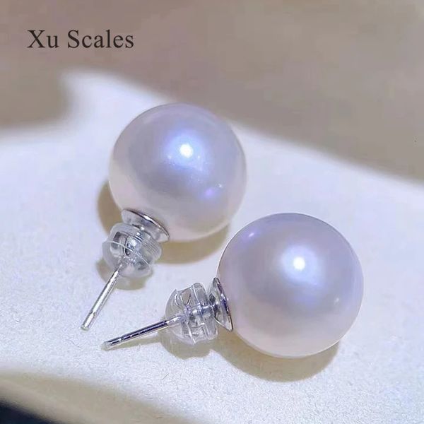 Stud Super Naturel Perle D'eau Douce Pure Boucles D'oreilles Rondes Edison Harbour Style Classique Grand Blanc S925 Sterling Argent Femme Bijoux 231108