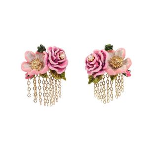 Stud Sweet Rose Series Pink Flower Tassel oorbellen Email Handgeschilderde Craft Earring Sieraden voor vrouw 2021 Trend