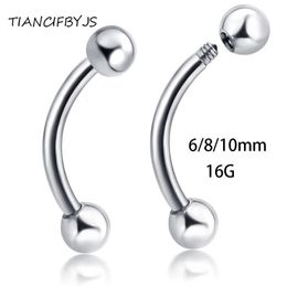 Stud TIANCIFBYJS anneau de sourcil mode corps piercing bijoux 16G barre 6mm 8mm 10mm courbe en acier inoxydable 316L anneaux de nez banane Tragus 231020