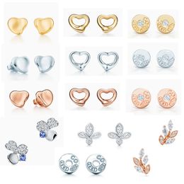 Stud TIF Genuine 925 Sterling Silver Forever Love Heart and Assorted Style Tiff Pendientes Mujeres Regalo de boda Joyería de moda 230307