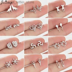 Stud Minuscule métal animaux boucles d'oreilles femmes mode épingle de sûreté boucles d'oreilles mignon hirondelle loup musique coeur oreille Piercing bijoux cadeau inhabituel YQ231128