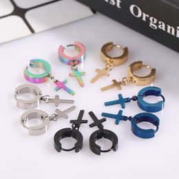 Stud Titanium Acier Noir Or Argent Couleur Croix Boucles D'oreilles Pour Hommes Femmes Bijoux Multicolore 5 Couleurs