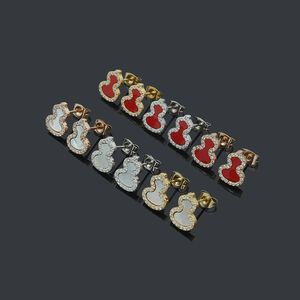 Stud Titanium Steel Bijoux en gros Agate rouge Coquille blanche Gourde avec boucles d'oreilles en diamant