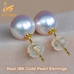 Stud TIYINUO Real 18K Oro AU750 Pendientes de perlas naturales Joyería fina para mujer Oficina de fiesta Regalo clásico Regalo delicado 231108