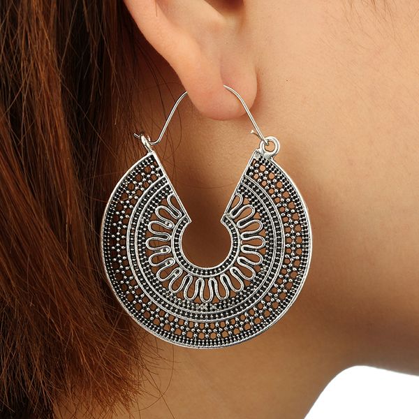 Stud Tocona Vintage Antique Or Noir Argent Couleur Fleur Métal Boucles D'oreilles Punk Alliage Hoop Boucle D'oreille Brincos pour Femmes Bijoux 5673 230830