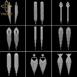 Stud Trapary Fashion Long Tassel Drop oorbellen voor vrouwen zilveren kleur kristal hangend
