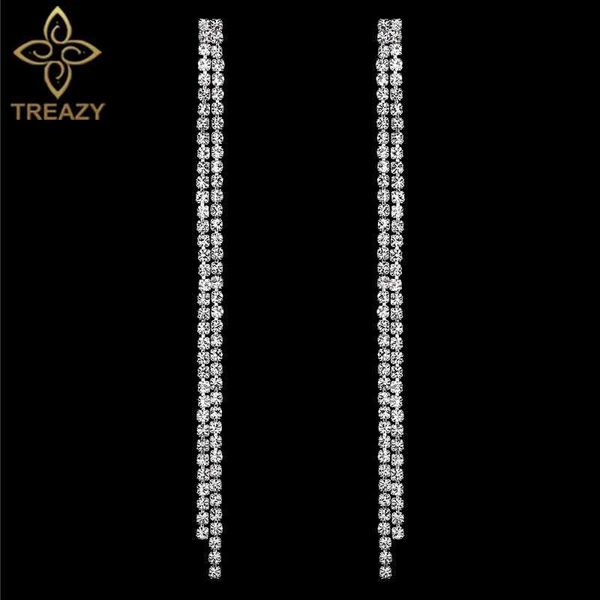 Étalons Traizy Simple Rhinestone Crystal Pilding Long Boucles d'oreilles adaptées aux femmes Sparkling Wedding Party suspension des boucles d'oreilles Brinos J240513