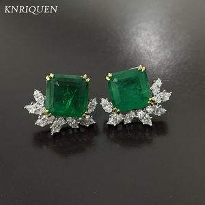 Stud Trend Womens 925 Boucles d'oreilles de tampon en argent 1010 mm Stone Natural Emerald Lab Diamond Wedding Party Earge Fine Bijoux 230807