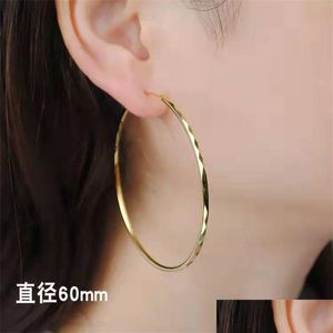 Stud Trendy Big Hoop Earrings 18K Real Gold Golde elegant groter formaat 60 mm vrouwen oorr earring mode kostuum sieraden drop levering dh4gn
