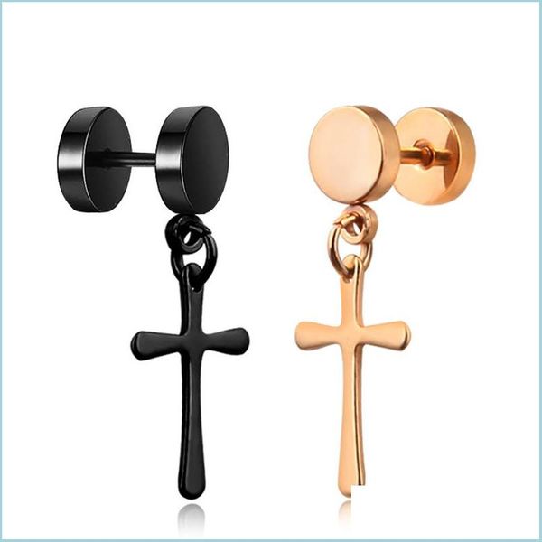 Stud Trendy Croix Haltère Boucle D'oreille En Acier Inoxydable Femmes Hommes Punk Gothique Goujons Boucles D'oreilles Rock Style Cool Bijoux 1 Pcs D Sexyhanz Dhpag