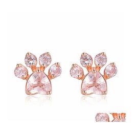 Stud Trendy Cute Cat Paw Pendientes para mujer Fashiong Rose Gold Earring Pink Claw Bear And Dog 971 T2 Drop Delivery Jewelry Otqej