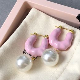 Stud à la mode célèbre marque Designer émail rose blanc perle boucles d'oreilles belles femmes bijoux cadeau japon corée 230714