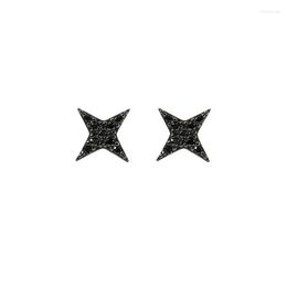 Stud Trendy Girl 925 Sterling Silver Jewelry Simple Zirkon Black Gold vierpuntige Star Earrings Dames Chic AccessorieStud Kirs22