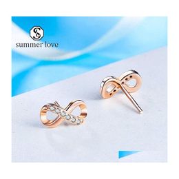 Stud Trendy Infinity Crystal 925 Sier Earrings Digital 8 Round CZ Cubic Zirconia oorbel voor vrouwen Fashion Wedding Party Sieraden Dr. Dhjqw