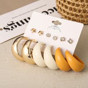 Stud Trendy Silver Color Butterfly Hoop oorbellen ingesteld voor vrouwen Girls Geometrische onregelmatige metalen hars Acryl -sieraden