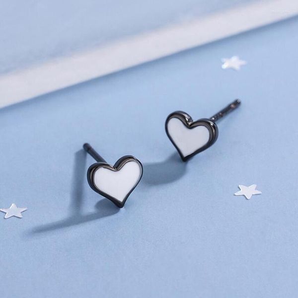 Stud Trendy Sweet Black Heart Pendientes Mujer Chica Simple 925 Sterling Silver Gold Pendiente Lady Party AccessoriesStud Moni22