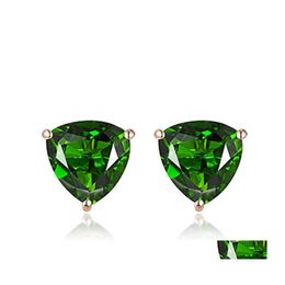 Stud Triangar Emerald en zirkoon oorbellen ingesteld met gekleurde edelstenen dikke driehoek geliefde eenvoudige mode sieraden drop levering dh7ym