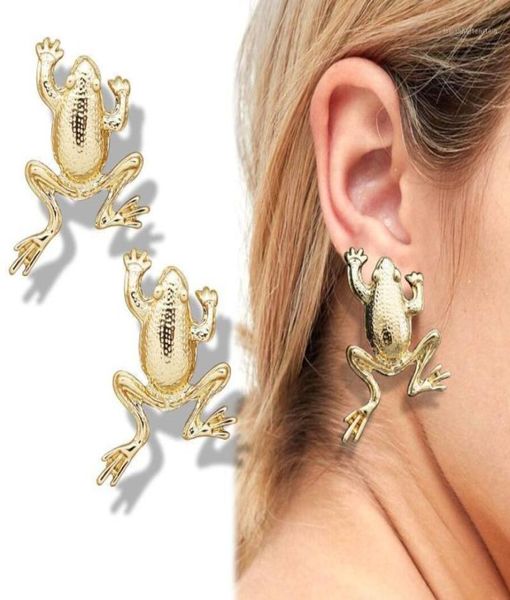 Étalon tribal de fées grosse grenouille détaillée Animal crapaud art déco poteaux de boucles d'oreilles dorées