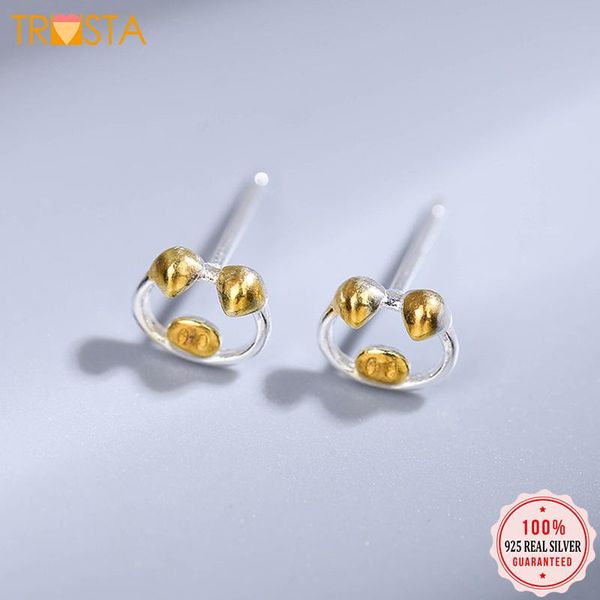 Stud Trustdavis 100% 925 bijoux en argent Sterling massif femmes mignon or creux cochon boucle d'oreille cadeau pour adolescente enfant dame ED255