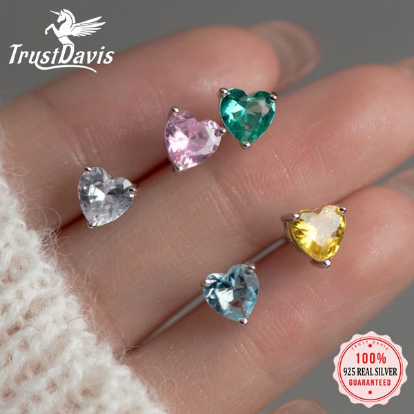 Stud TrustDavis 100% Plata de Ley 925 moda mujer joyería corazón con CZ pendiente regalo para niñas niños señora DS3565 230801