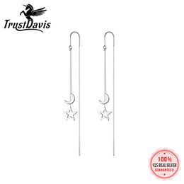 Stud TrustDavis Genuine 925 Sterling Silver Sweet Fashion Moon and Star Ear Line for Women Party Fine S925 Jewelry LB640 230811