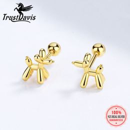 Stud TrustDavis Real 925 Sterling Silver Fashion Sweet INS Animal Dog Screw Stud Pendientes para mujeres Fiesta de boda Joyería fina DA2726 230410