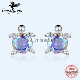 Stud TrustDavis Real S999 Sterling Silver Kids Fashion Tortoise Cz Torny Stud Pendientes para niñas Girls Fine Jewelry Gift DF2019 J230529 J230529