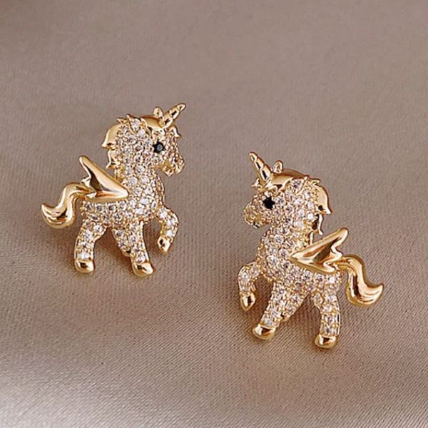 Ohrstecker Einhorn-Ohrringe, Kristall, modisch, für Damen und Mädchen, exquisiter Schmuck, Geschenke 230926