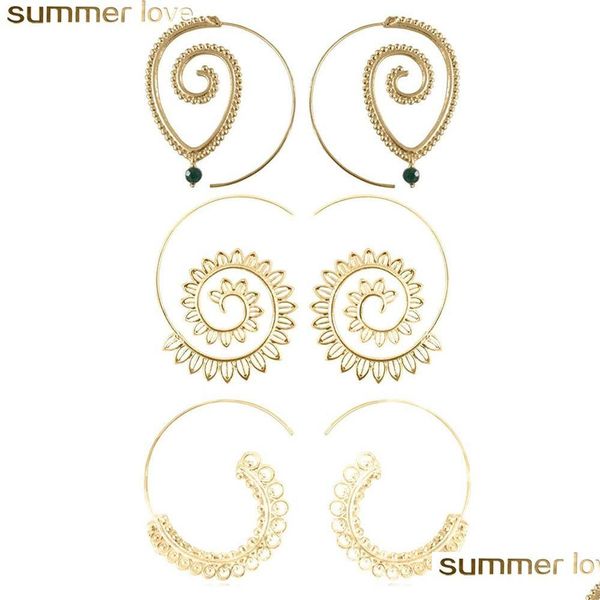 Stud Unique Design 3 paire / ensemble de boucles d'oreilles en spirale pour femmes grand vintage tribal tourbillon Dangle bijoux décoratifs goutte de Dhgarden Dhqri